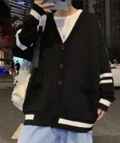 ダブルラインカーディガン　ブラック