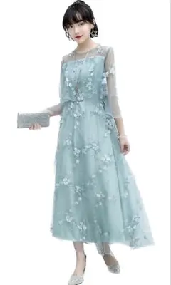 【新品】結婚式パーティードレス お呼ばれ Aライン 刺繍 レディース ワンピース