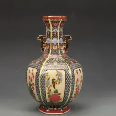 中国 清時代 乾龍年製在銘 古美術 粉彩 五彩 陶器 花瓶 - メルカリ