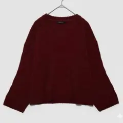 イング【M】ニット Vネック ケーブル編み ボルドー ゆったり レディース