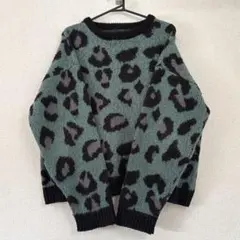 人気品♦️ 長袖ニット オーバーサイズ レオパード シャギーニットセーター 青 黒