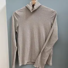 GUリブメロウタートルネックM ボーダー　長袖