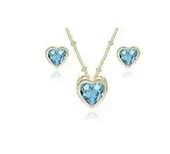 青いハート型のネックレスとピアスセット