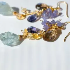 14kgfモスアクアマリン・アイオライトピアス/イヤリング