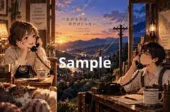 電話線の向こうにいる君 デジタルアート イラスト ポストカード