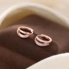 No127 高級感 CZダイヤピアス［ピンクゴールド］金属アレルギー対応 高品質