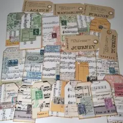 楽譜柄のタグ風紙素材20枚+5枚 ジャンクジャーナルやコラージュ用 特殊紙