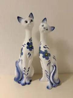 昭和レトロ ピンクハート柄ペア猫 陶器置物 4体セット - メルカリ