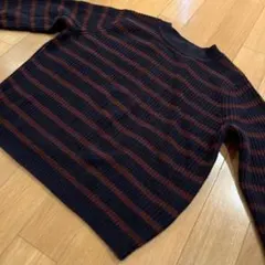 GU ジーユー ネイビーオレンジストライプリブセーター　S ニット