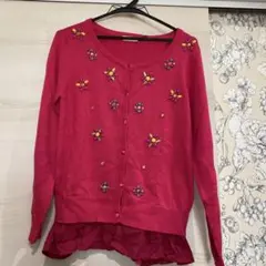 裾フリル　ビジュー カーディガン