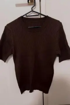 リブニット　5部丈　ブラウン