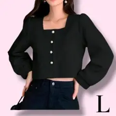 スクエアカラー シャツ、秋冬服 長袖トップス L