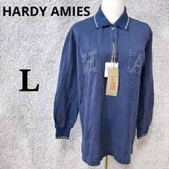 4608 ハーディエイミス ポロシャツ L ネイビー 綿100% 日本製 長袖