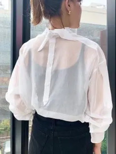 iena 2way ロングシャツ オーガンジー エジプトコットン 白のサムネイル