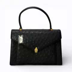 美品✨JRA認定 オーストリッチ レザー ハンドバッグ 黒