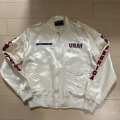 USA-1 刺繍ナイロンフライトジャケット　アイボリー