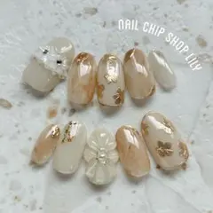 No.339 ネイルチップ オレンジ キラキラ ちゅるん 星 秋 ハロウィン