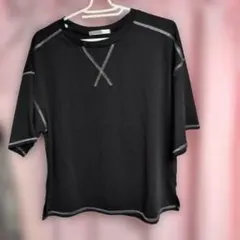 KHALITA 配色ステッチ 半袖Tシャツ ブラック