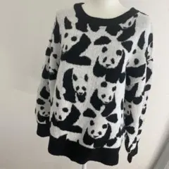 パンダ柄セーター 3L ブラック