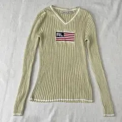 【希少/Y2K】ポロジーンズ ラルフローレン 星条旗 リブニット Vネック S