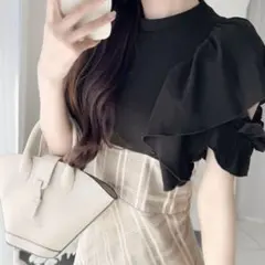 【mily bilet】ダブルフリル袖チェックレースドッキングワンピース[M]