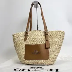 極美品】COACH カゴバッグ ストロー ラージ トートバッグ 肩掛け