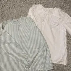 長袖ブラウス2点セット（ストライプ・レース）