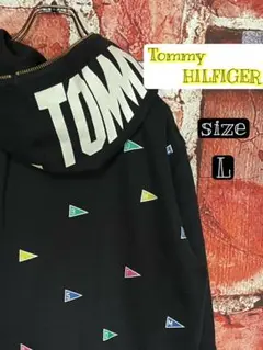 TommyHILFIGER トミーヒルフィガー　パーカー　ブラック　総柄　L