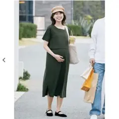 西松屋　授乳口付き　リブ　マタニティワンピース　新品未使用タグ付きカーキ