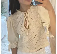 ZARA ザラ　パフスリーブ　異素材　ブラウス　シャツ　Sのサムネイル