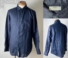 【定価3,289円 並品】 ユニクロ プレミアム リネン シャツ M ネイビー系