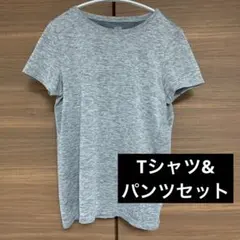 スポーツウェアセット グレー メッシュデザイン Tシャツ&ブラック パンツ