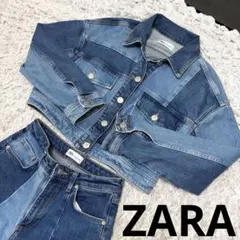 【美品】ZARA ザラ パッチワークデニム ブルー系　トレンド レディース