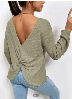 激安☆人気☆バックオープン　ワッフルトップスのサムネイル
