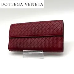【美品】ボッテガヴェネタ レザー 長財布 イントレチャート 編み込み レッド