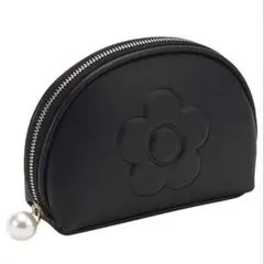 MARY QUANTマリークワントエンボスデイジーパール ラウンドポーチブラック