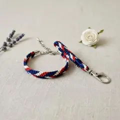 『一歩踏み出す』結び ーー トリコロールの組紐ブレスレット＆根付セット
