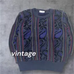 90s vintage ニットセーター 総柄 昭和 幾何学 アート モード系