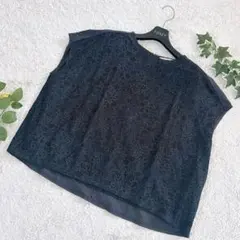 ゴールデンベア 総レース カットソー プルオーバー 花柄 ネイビー Mのサムネイル