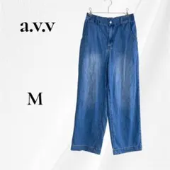 a.v.v アーヴェヴェ デニム ワイドパンツ 　M ブルー　ウエストゴム