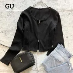 良品♡ジーユー GU ダブルジップリブカーディガン ショート丈 へそ出し 黒