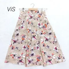 ViS ひざ丈スカート 花柄 フレア S ベージュ 花柄 フェミニン 大人可愛いのサムネイル