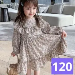 キッズワンピース　小花総柄　フリル　ふんわり　プリンセス風　女の子春秋物　120