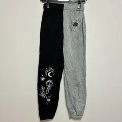SHEIN ジョガーパンツ 【XS】ブラック/グレー プリント入り 裏起毛 古着