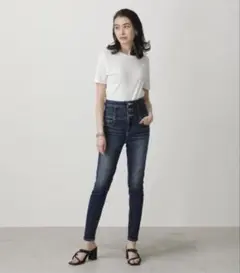 AZUL by moussy ハイウエストボタンデニムスキニー
