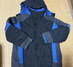 LLBean黒青長袖ジャンパーコートマウンテンパーカー130L6X/7登山スキー