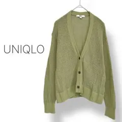 【ユニクロ】メッシュショート　カーディガン　Vネック　透かし編み　綿100% M