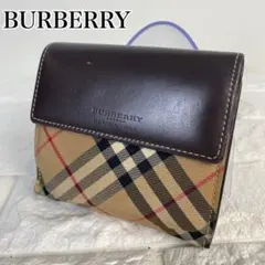 BURRBERY ノバチェック 三つ折り財布 キャンバス レザー オレンジ