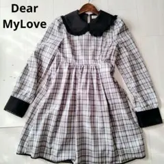DearMyLove フリル襟ガーリーフレアチェックワンピース ブラック 黒