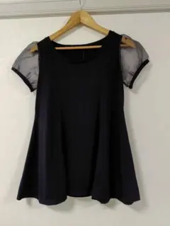 【新品】Heather 黒 半袖 チュニック オーガンジーパフスリーブ Fのサムネイル